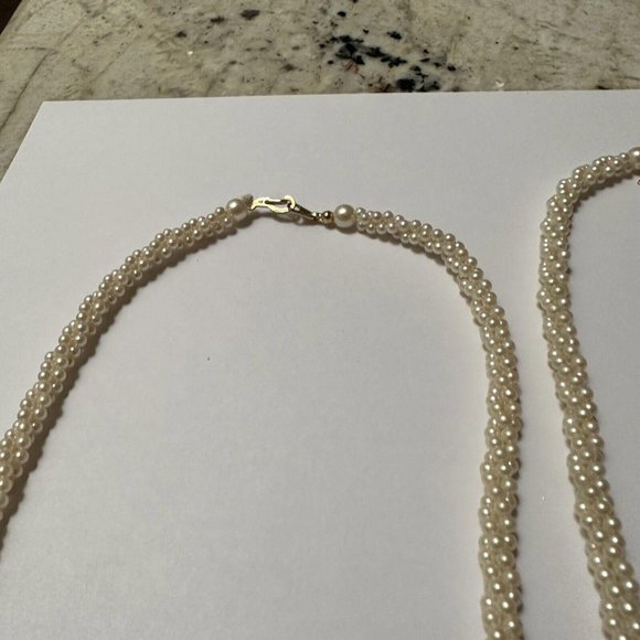 Lot Of 2 Marvella Faux Seed Pearl Bead Beaded Gold Tone Necklace 1 Signed - Picture 4 of 10